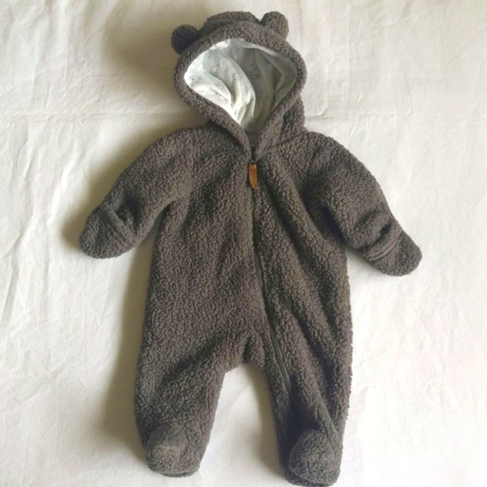 carter's newborn teddy bear zipper bunting suit with foldover mitts unisex baby